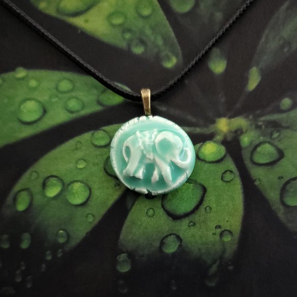 Handmade Ceramic Aqua Green Elephant Pendant Necklace - Picture 7 of 12